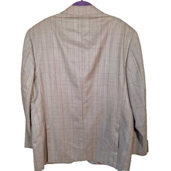 Abboud Beige Neutral Plaid 3 Button Wool Slik Plaid Sport Jacket Blazer Men 44R - Picture 5 of 13
